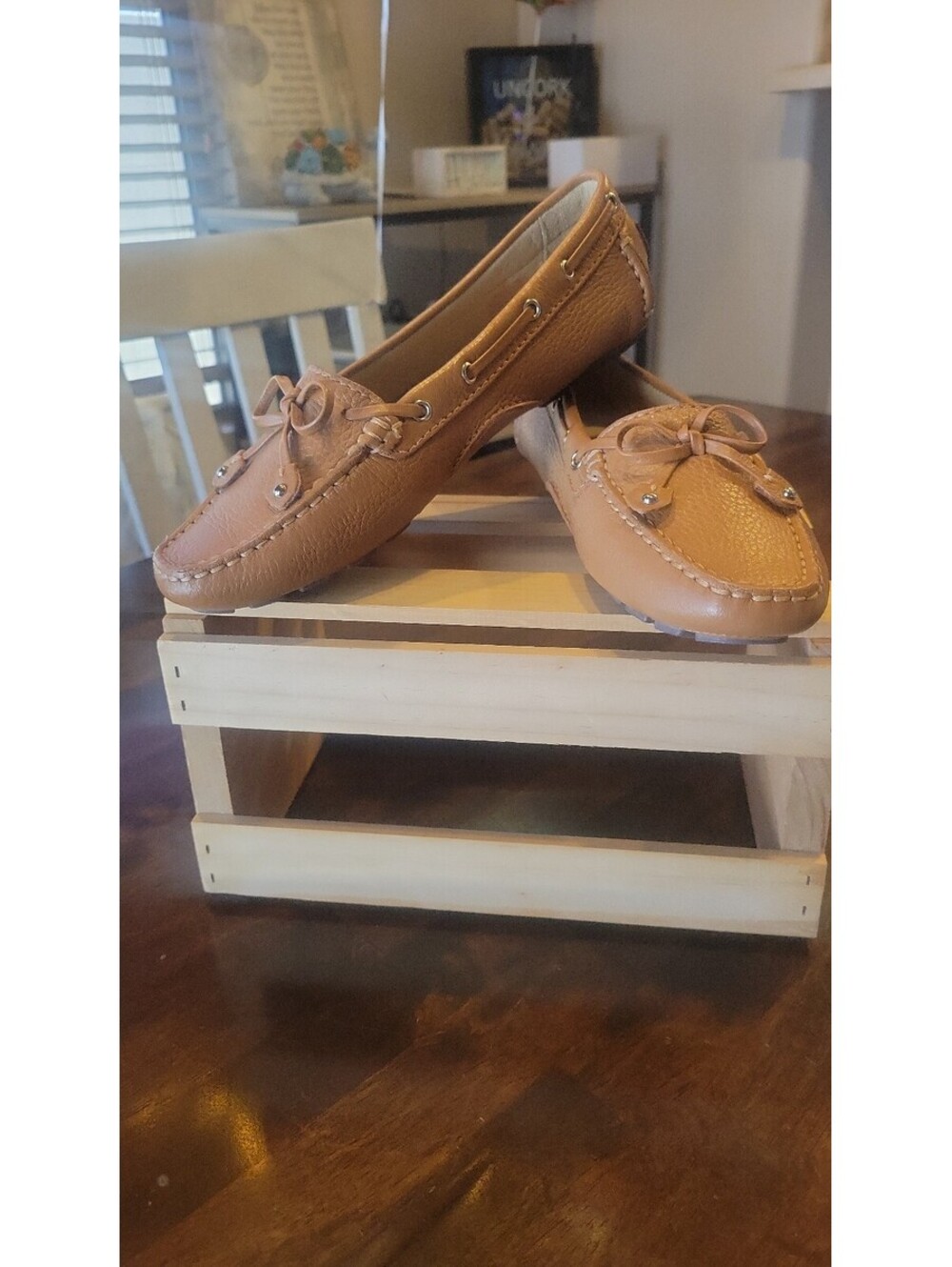 Marc Joseph Tan Leather Driving Loafers with Bow Detail